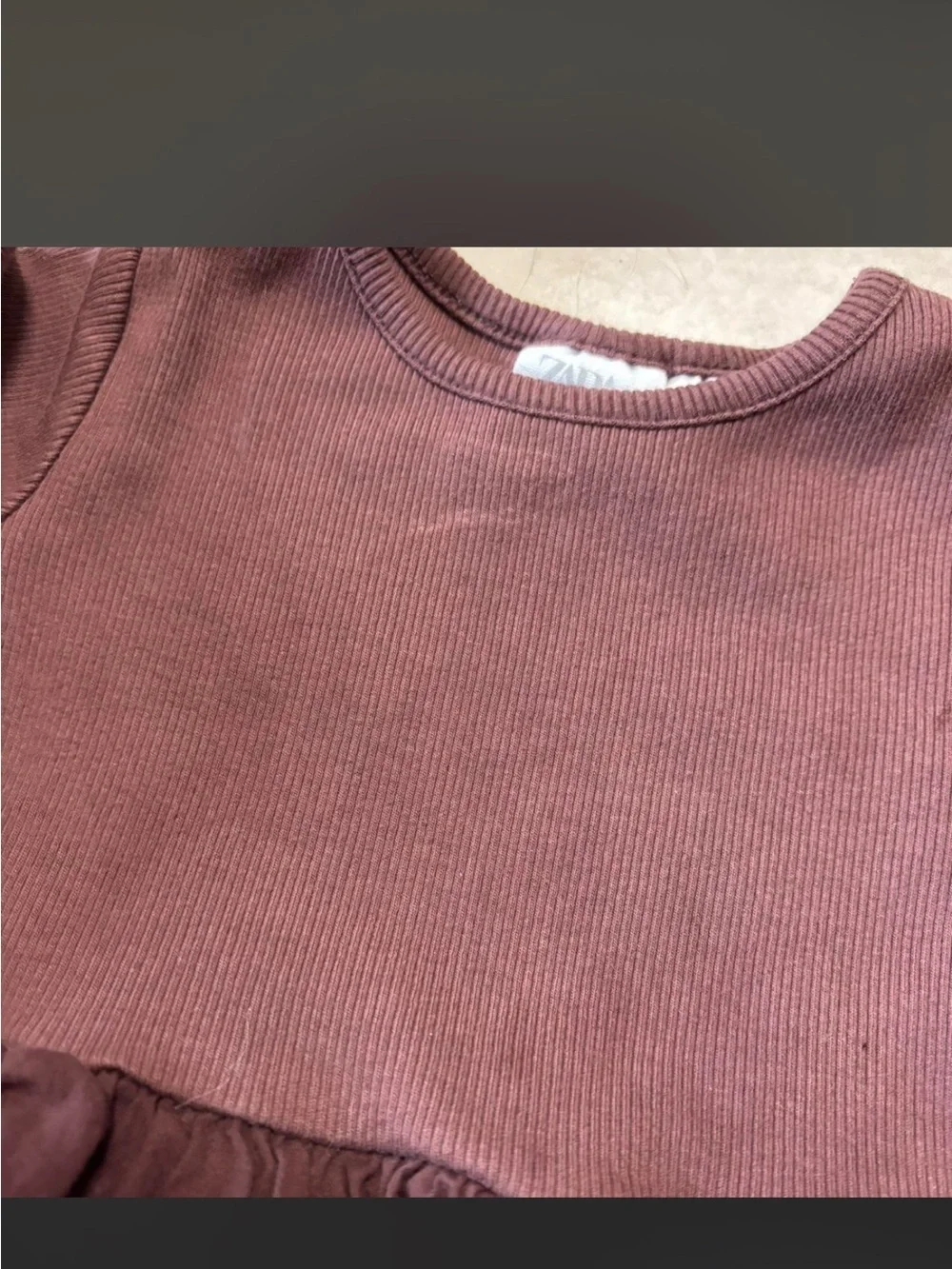 Zara Girls Long-Sleeve Bubble Dress in Deep Brown